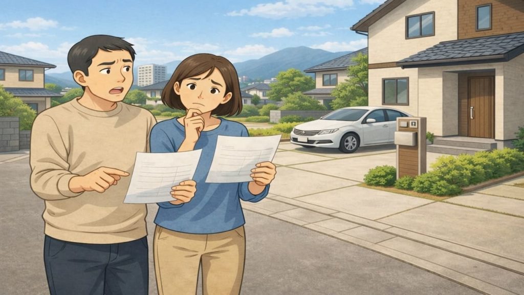 平塚市で夫婦が外構見積もりで悩んでいるイメージ