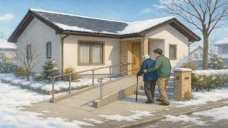 弘前市の戸建てに施工されたバリアフリー外構のイメージ