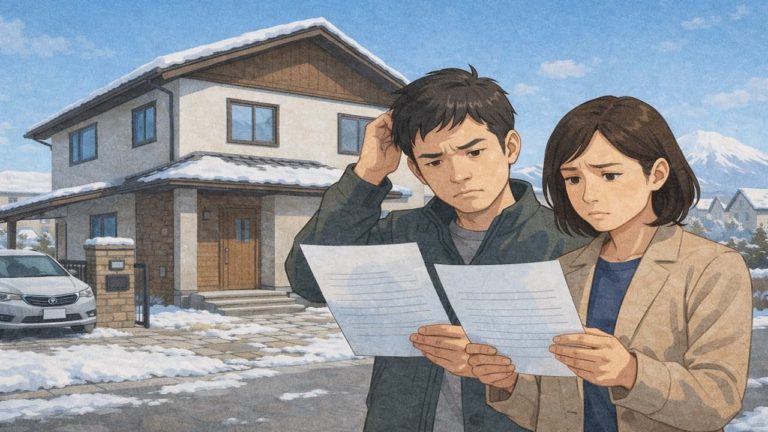 弘前市で夫婦が外構見積もりで悩んでいるイメージ