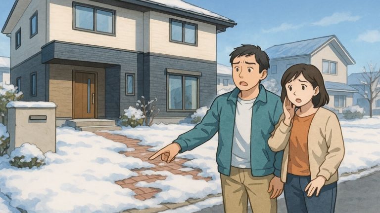 弘前市で夫婦が外構トラブルで困っているイメージ