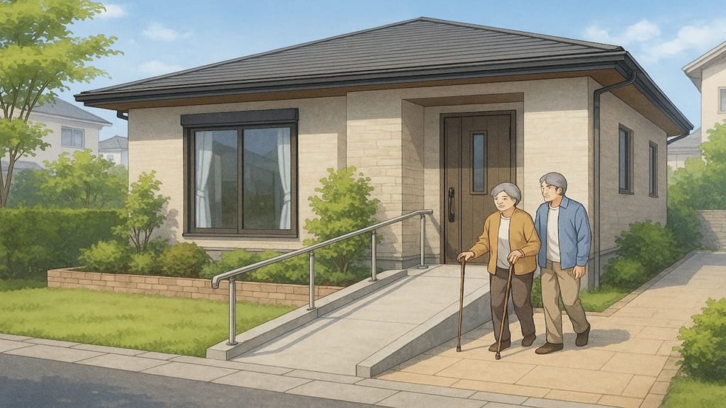 防府市の戸建てに施工されたバリアフリー外構のイメージ