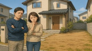 【防府市】外構工事の失敗5パターン|使い方を決めないまま形だけ整えた例 防府市の外構工事の失敗にがっかりする夫婦のイメージ