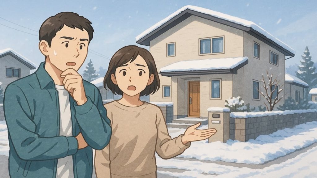 北海道で夫婦が外構トラブルで困っているイメージ