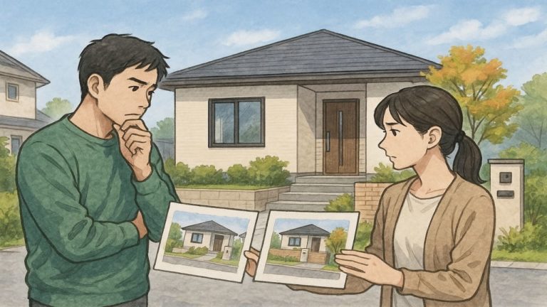 茨城県で夫婦が外構業者の選び方と探し方を考えているイメージ