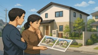 市川市で夫婦が外構業者の選び方と探し方を考えているイメージ