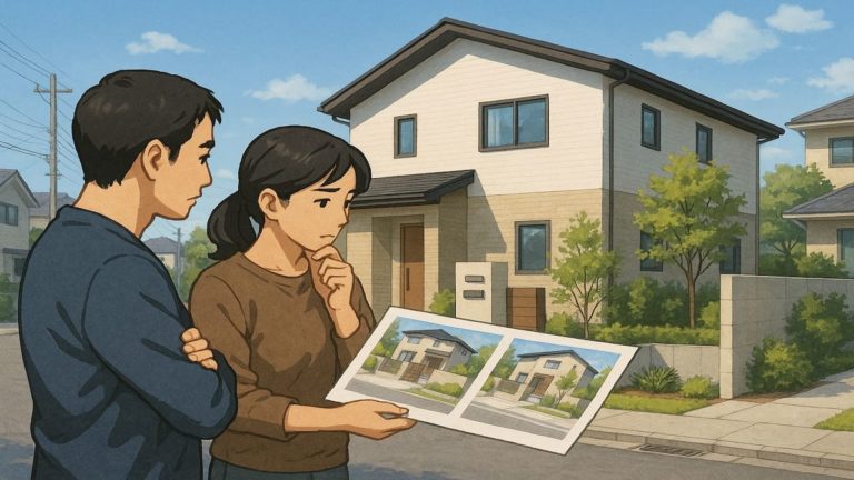 市川市で夫婦が外構業者の選び方と探し方を考えているイメージ