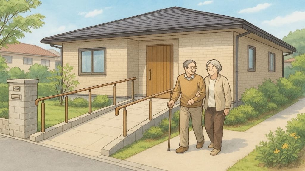 飯塚市の戸建てに施工されたバリアフリー外構のイメージ