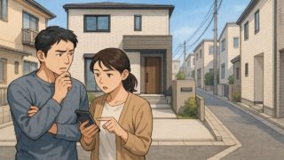 池田市で夫婦が外構業者の選び方と探し方を考えているイメージ