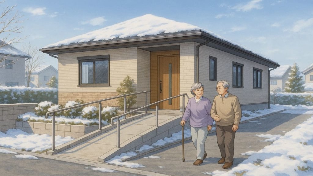 射水市の戸建てに施工されたバリアフリー外構のイメージ