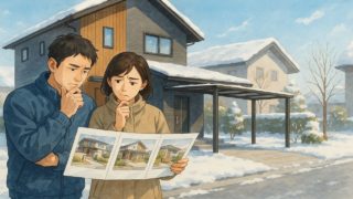 射水市で夫婦が外構業者の選び方と探し方を考えているイメージ