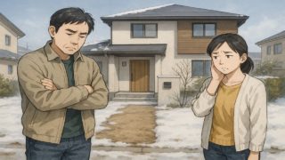 射水市の外構工事の失敗にがっかりする夫婦のイメージ