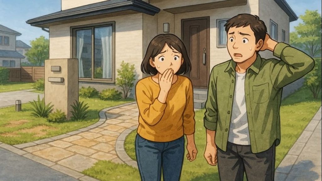 入間市で夫婦が外構トラブルで困っているイメージ