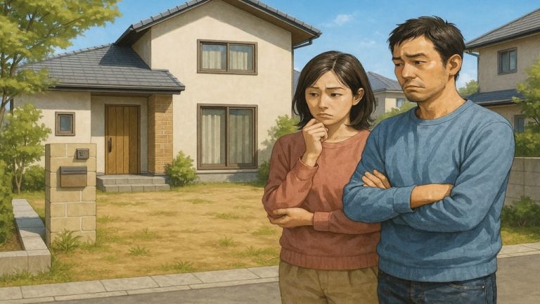 諫早市の外構工事の失敗にがっかりする夫婦のイメージ