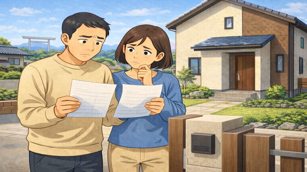 伊勢市で夫婦が外構見積もりで悩んでいるイメージ