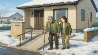 石狩市の戸建てに施工されたバリアフリー外構のイメージ