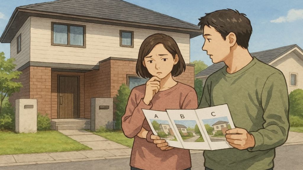 いわき市で夫婦が外構業者の選び方と探し方を考えているイメージ