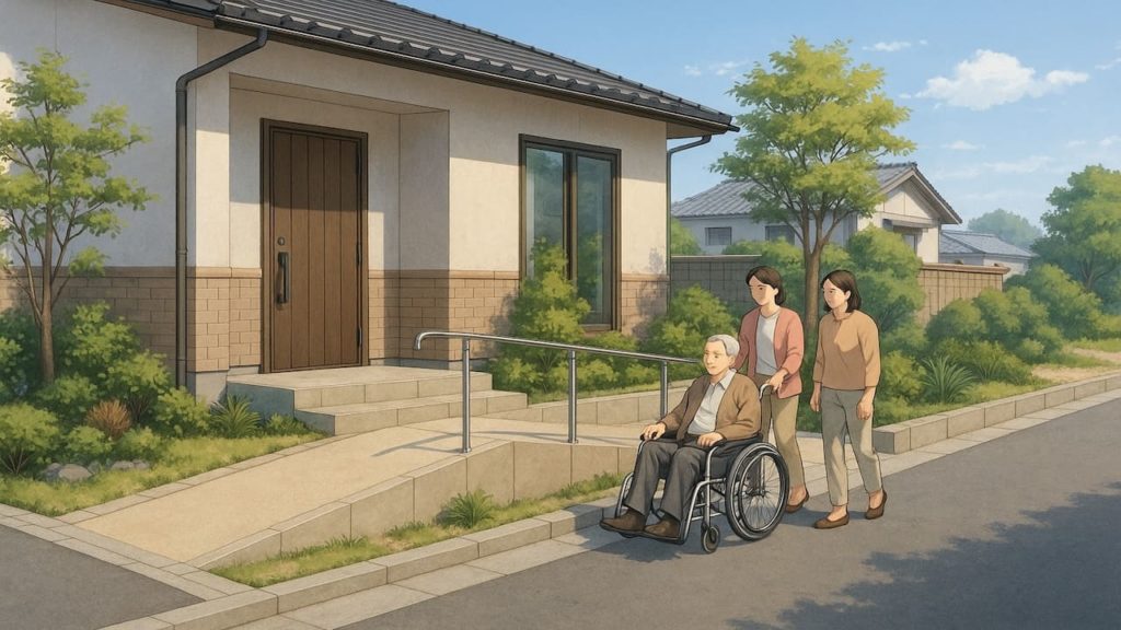 岩国市の戸建てに施工されたバリアフリー外構のイメージ