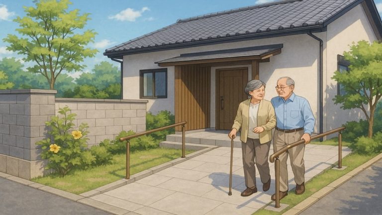 出雲市の戸建てに施工されたバリアフリー外構のイメージ