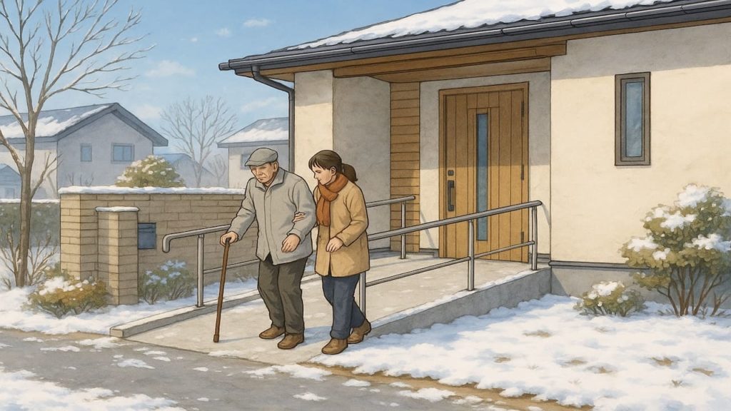 上越市の戸建てに施工されたバリアフリー外構のイメージ