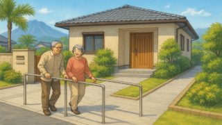 鹿児島県の戸建てに施工されたバリアフリー外構のイメージ