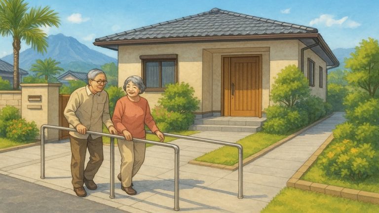 鹿児島県の戸建てに施工されたバリアフリー外構のイメージ