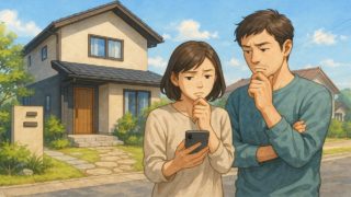 甲斐市で夫婦が外構業者の選び方と探し方を考えているイメージ