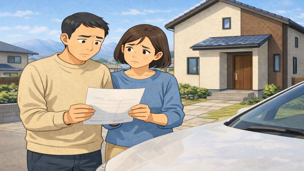 甲斐市で夫婦が外構見積もりで悩んでいるイメージ