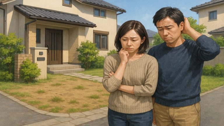 甲斐市の外構工事の失敗にがっかりする夫婦のイメージ