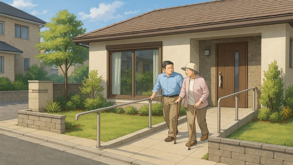 亀岡市の戸建てに施工されたバリアフリー外構のイメージ