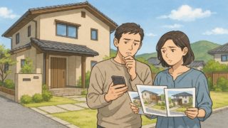 亀岡市で夫婦が外構業者の選び方と探し方を考えているイメージ