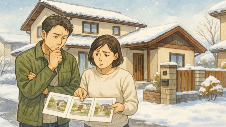 金沢市で夫婦が外構業者の選び方と探し方を考えているイメージ