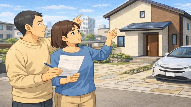 刈谷市で夫婦が外構見積もりで悩んでいるイメージ