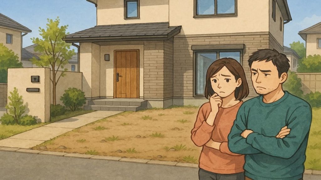 刈谷市の外構工事の失敗にがっかりする夫婦のイメージ