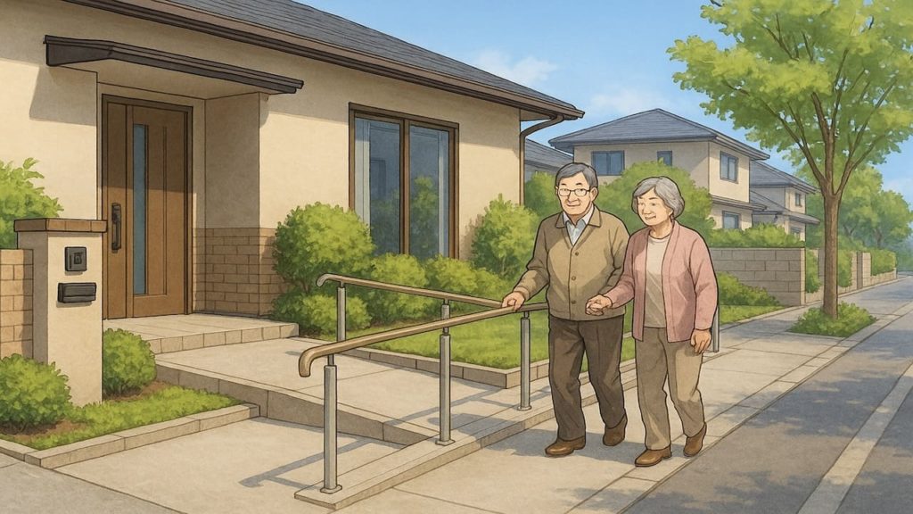 春日市の戸建てに施工されたバリアフリー外構のイメージ