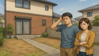 春日市の外構工事の失敗にがっかりする夫婦のイメージ