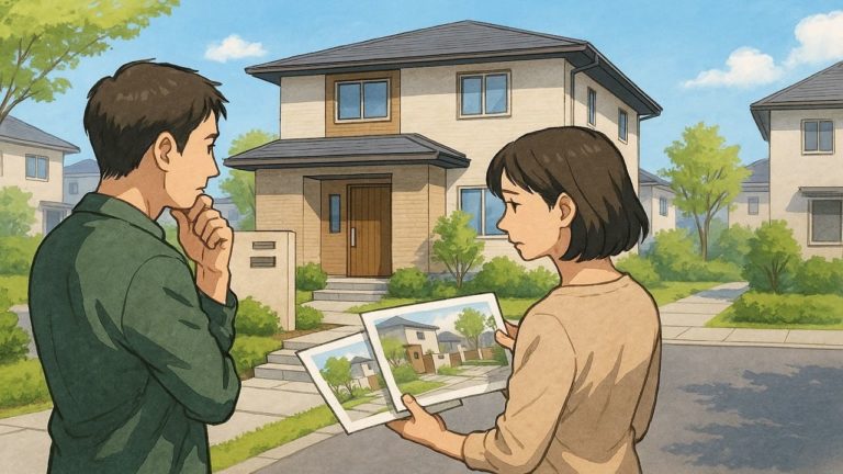 川口市で夫婦が外構業者の選び方と探し方を考えているイメージ