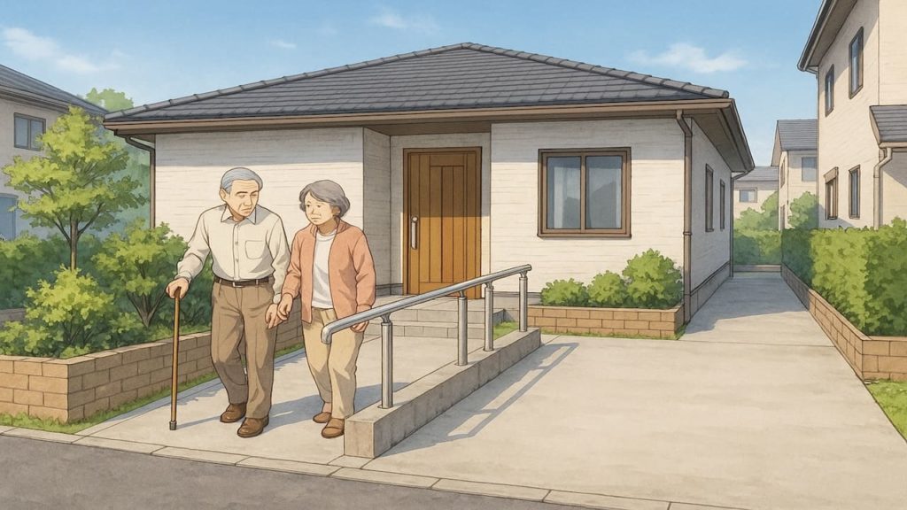 川西市の戸建てに施工されたバリアフリー外構のイメージ