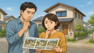 川西市で夫婦が外構業者の選び方と探し方を考えているイメージ