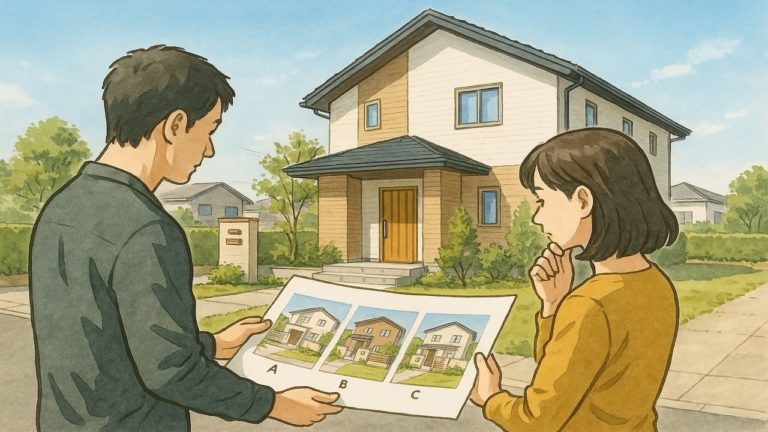 加須市で夫婦が外構業者の選び方と探し方を考えているイメージ