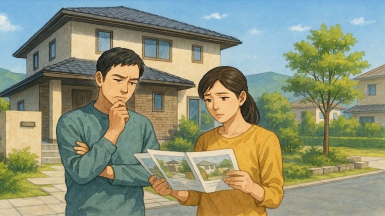 霧島市で夫婦が外構業者の選び方と探し方を考えているイメージ