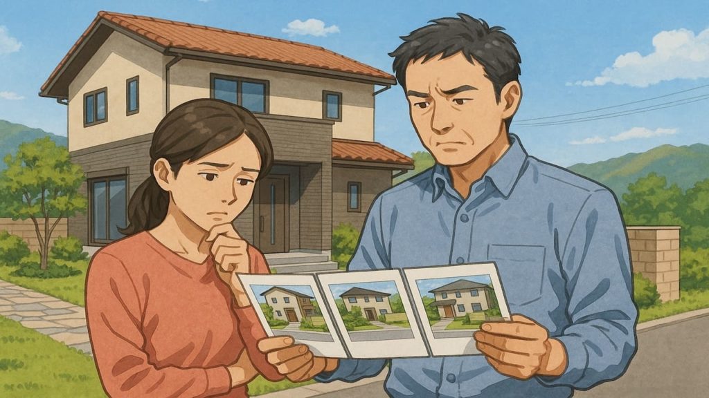 高知県で夫婦が外構業者の選び方と探し方を考えているイメージ