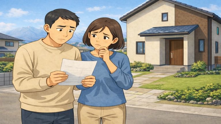 甲府市で夫婦が外構見積もりで悩んでいるイメージ