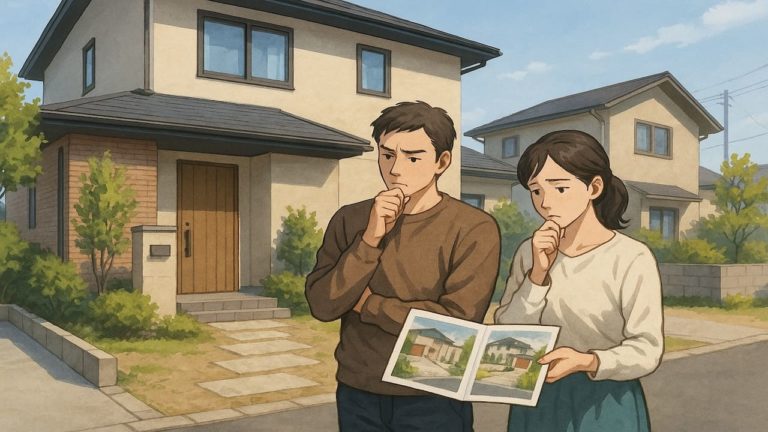 古河市で夫婦が外構業者の選び方と探し方を考えているイメージ