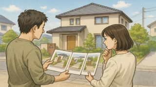 【小牧市】外構業者の探し方と選び方の基本|メンテ費含めた総額5チェック 小牧市で夫婦が外構業者の選び方と探し方を考えているイメージ