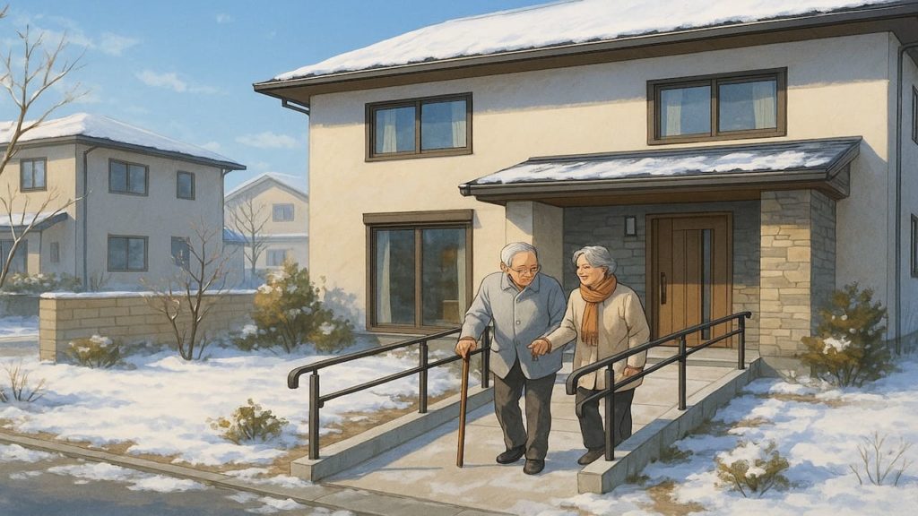 小松市の戸建てに施工されたバリアフリー外構のイメージ