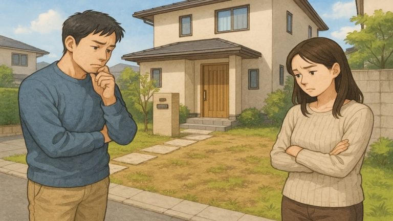 江南市の外構工事の失敗にがっかりする夫婦のイメージ