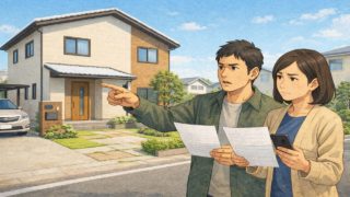 【鴻巣市】外構見積もりのコツ5つ|予算内に収める削り方の順番 鴻巣市で夫婦が外構見積もりで悩んでいるイメージ