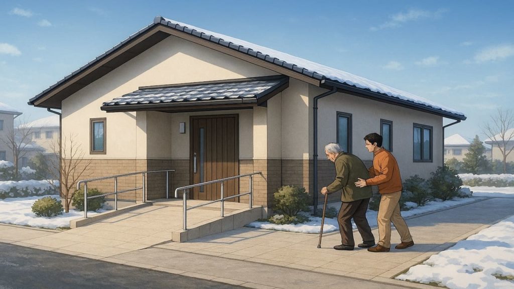 郡山市の戸建てに施工されたバリアフリー外構のイメージ