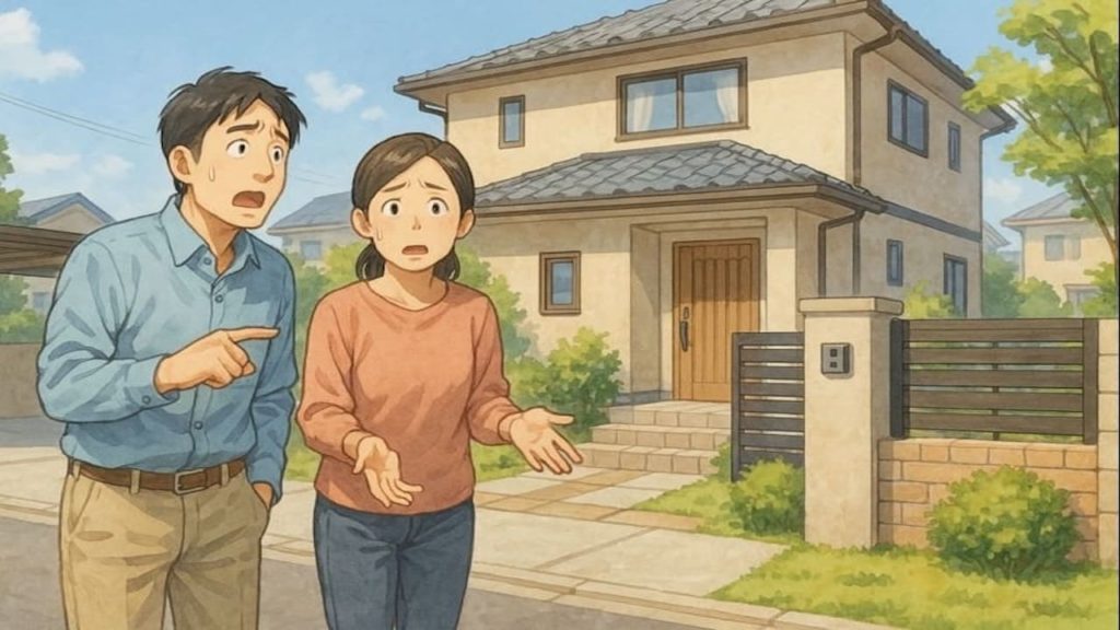 越谷市で夫婦が外構トラブルで困っているイメージ