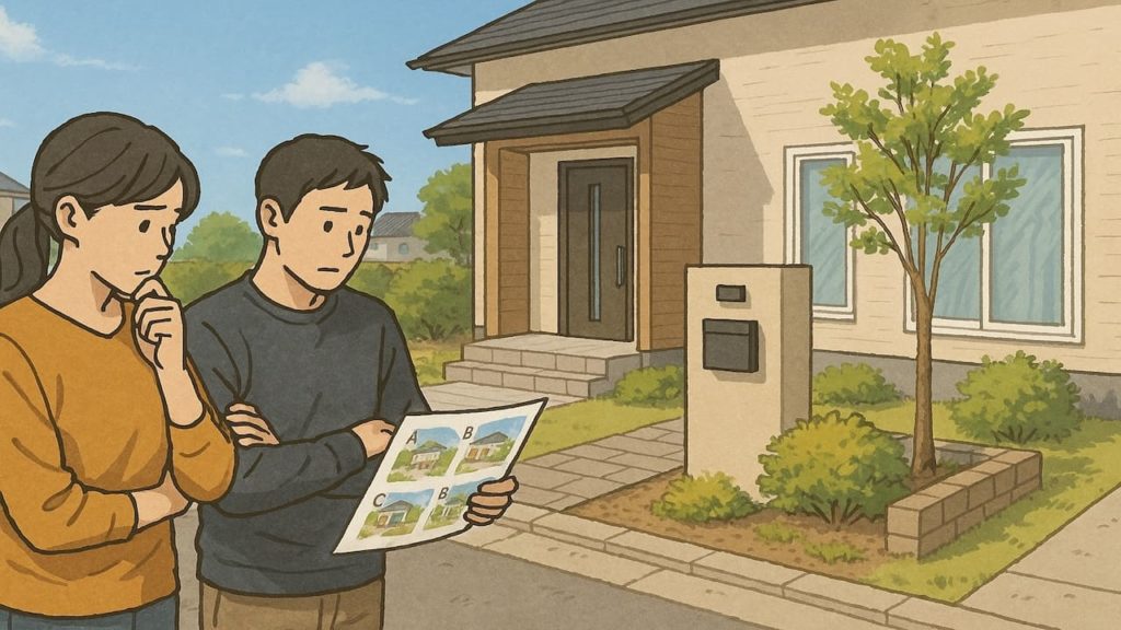 熊谷市で夫婦が外構業者の選び方と探し方を考えているイメージ